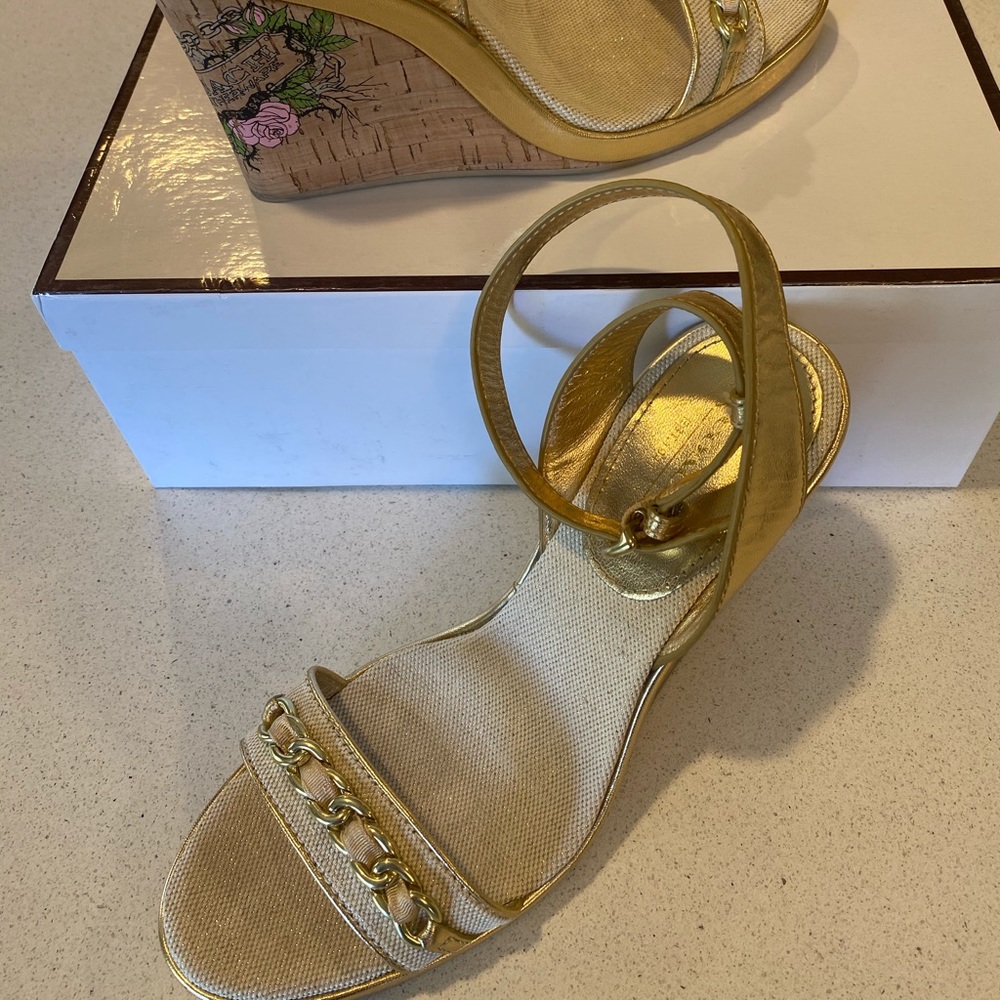 Coach gold/cork wedges
